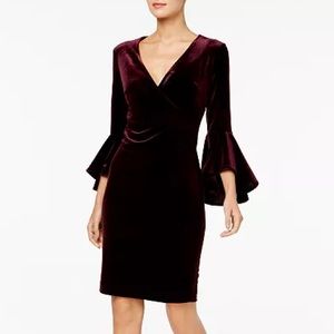 Calvin Klein Velvet Wrap Bell Sleeve Dress